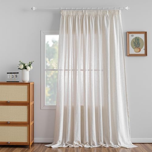 Mysky Home Rideaux extra-larges - Rideaux en lin avec galon fronceur - Rideau séparateur de pièce - 1 pièce - Style naturel - Rideau de salon - Rideaux en...