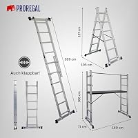 PROREGAL Arbeitsgerüst MULTISTEP, 3-in-1 Aluminiumleiter, 2x6 Sprossen, bis zu 2,7 m Höhe, Traglast 150kg, Arbeitsgerüst, Stehleiter, Anlegeleiter, Mehrzweckleiter – Ansicht 7
