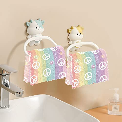 Acics Peace Symbol Peace Sign Rainbow Flowers Kitchen Towels Dishcloths Set 11 X 11 Inch Set Of 6 Bulk Cotton Kitchen Towels Set Dish Towels For Washing Drying Dishes Dish Rags Super Soft #TOP5