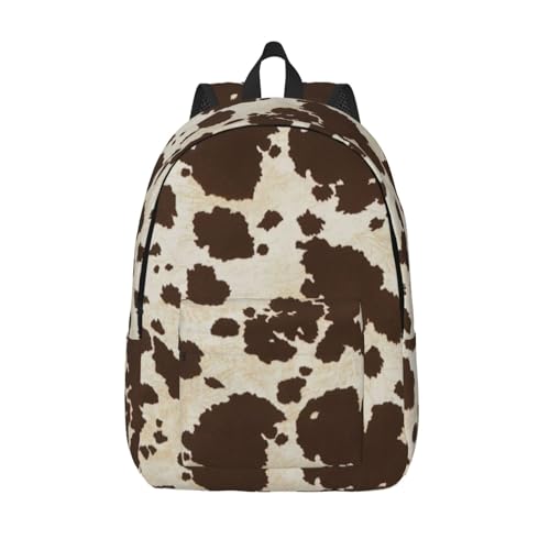 BREAUX brown Cow Spots Fashionable canvas backpack, lightweight casual, fit for multi-functional daily travel bags