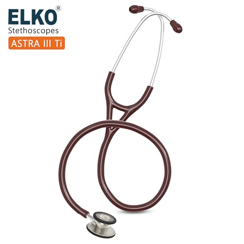 Image of ELKO EL-240 ASTRA III Ti Titanium dual head acoustic stethoscope | Adult & Pediatric Stethoscope with Double-sided Natural Titanium Chestpiece | Two-Way PVC Tubing | Doctors & Medical Students (Brown)