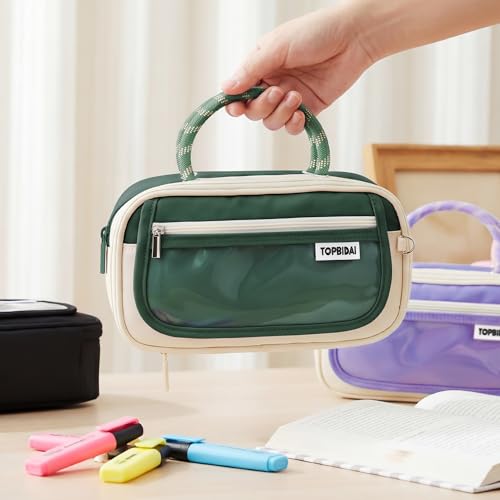 Image of TOPBIDAI Large Pencil Case Pouch School Supplies for Girls Boy Women Men | Big Pencil Bag with 5 Compartments, Easy Grip Handle, Office College School Pencil Box