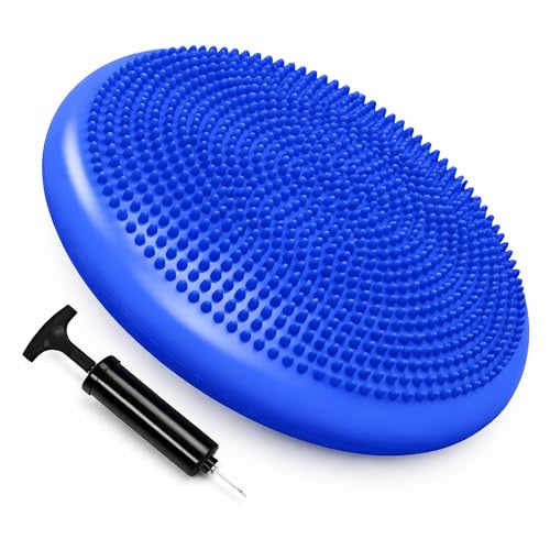 Inflated Wobble Cushion 34CM Inflatable Air Stability Cushion Balance Board with Pump Non-slip Balance Disc Sitting Posture Trainer Wiggle Seat for Office School Home Equipment (1 PCS)
