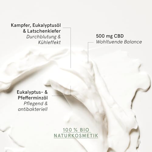 Kühlende CBD Hanf-Creme mit Soforteffekt | Hochdosierte Hanfcreme bei Muskelschmerzen mit 500 mg Cannabidiol | 100% veganes Cannabis-Aktiv-Gel