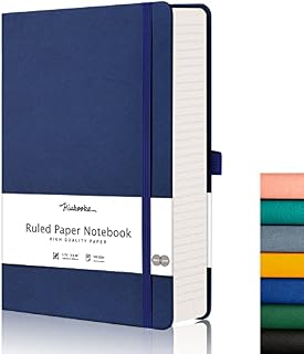 HIUKOOKA A5 Thick 320 Page Notebook Ruled 100gsm Paper Hardcover Leather Note Pads College Lined Journal with Dividers 320 Numbered Pages 5.75" x 8.3" for Office School Bussiness Write Note, Blue