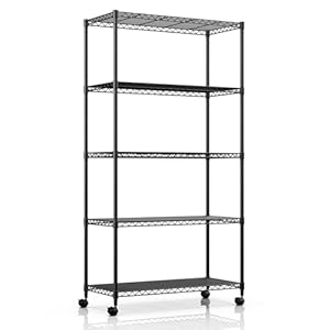 Simple Deluxe 5-Tier Heavy Duty Storage Shelving Unit, 1250 Lbs Loading Capacity, 29.92″ W x 13.98″ D x 61.02″ H, Black