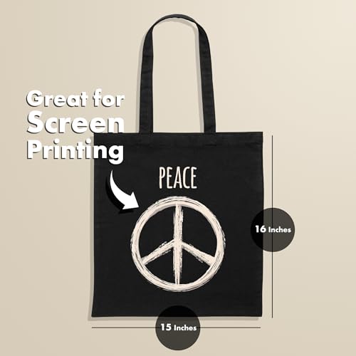 Carrywell (Not Made In China) Bulk Cotton Canvas Tote Bags, Lightweight Reusable Cloth Shopping Bag For Groceries, Promotions and Advertising, Blank Organic Cotton (1 Pack, Black) - Thumbnail 6