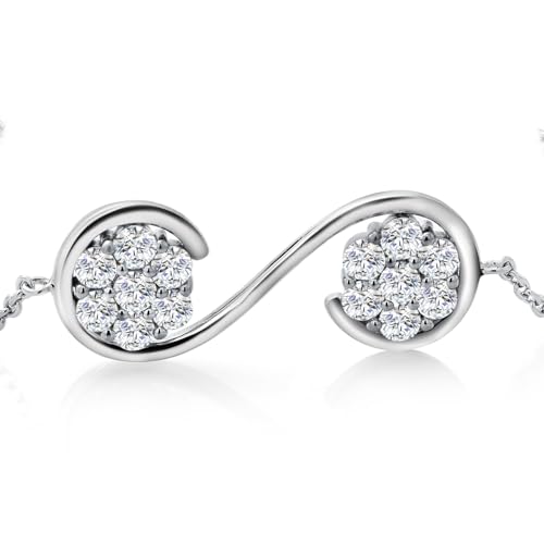 Image of Gem Stone King Keren Hanan Inspired by Music 925 Sterling Silver Musical Ornament Bracelet Set with Created White Sapphires | 34X12MM | 1.82 Cttw | Adjustable to 6-7 Inches