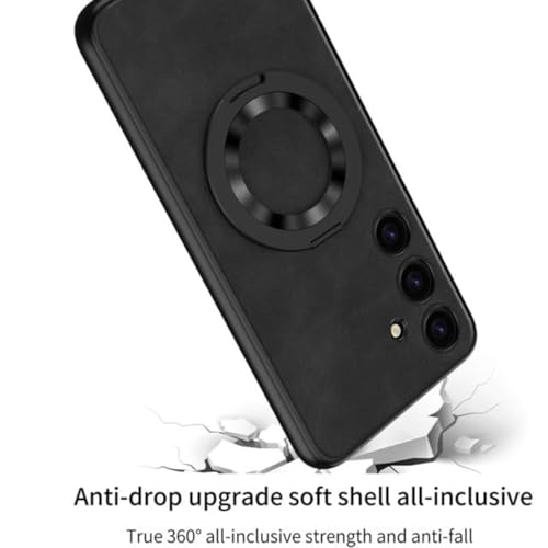 Image of TechTrendz Magnetic Suction Rotating Wireless Charging Bracket Anti-Fall Leather Case for Samsung Galaxy S25 (Brown)