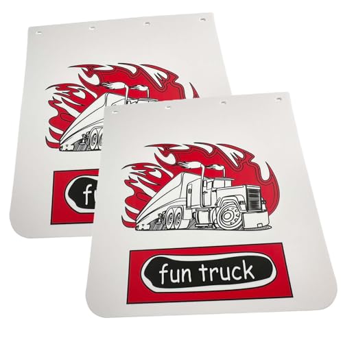 Image of BST BSSP Pair White Straight Heavy Duty Polymer Splash Guard Mudflaps 24 inchx 24 inch for Semi Truck Trailer, Great-Truck Pattern, Universal Fit