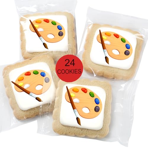 Image of Painters Pallete Cookies Painting Party Favors | Individually Wrapped 24 Pack Cookie | Paint Birthday Kids Adults Treats snacks Artist Art Theme