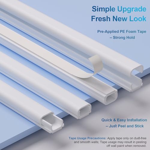 Image of ZhiYo 85 inch Cord Cover for 1 Wire, Mini Beige Cord Hider Wall, 0.5 inchW x 0.3 inchH