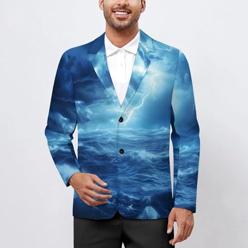 Storm in Night Ocean Men's Slim Suit Long-Sleeve Prom Tuxedo Classic Two Button Business Jacket2