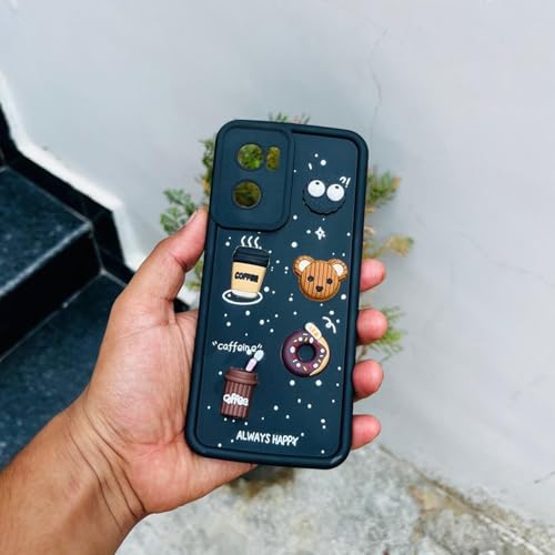 Image of Outlouders Back Cover for Oneplus Nord Ce 2 5G | 3D Cartoon Bear Cute Fun Silicone Full Body Protection Bumper Case (Black)