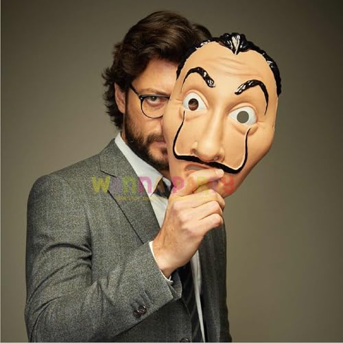 Image of WANNA PARTY Pack of 1, La Casa de Papel Mask Money Heist Salvador Dali Face mask| Money Heist Mask | Fun Party Face Mask Set for Birthday Surprise |Kids and Adult Party Favor