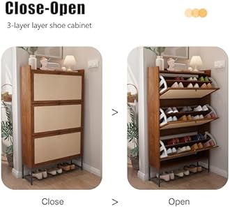 AVZEAR Narrow Shoe Storage Cabinet with 3 Flip Drawers, Freestanding Wooden Closed Shoe Rack, Slim Cabinet Storage for Entryway, Hallway, Living Room (Walnut)