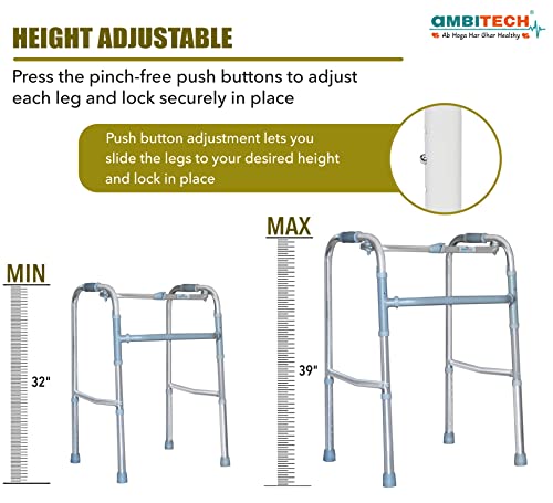 Image of AmbiTech Premium Aluminium Reciprocating Height Adjustable Light Weight Folding Walker for Adults, Senior Citizens and Patients (Made In India)