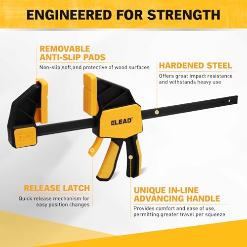 Image of 3-Pack 12-Inch Bar Clamp for Woodworking with Leveling Block Clamp, 350LBS Load Limit, Heavy Duty Quick-Release Wood Clamps /Spreader, One-Handed F Clamp for Wood Working