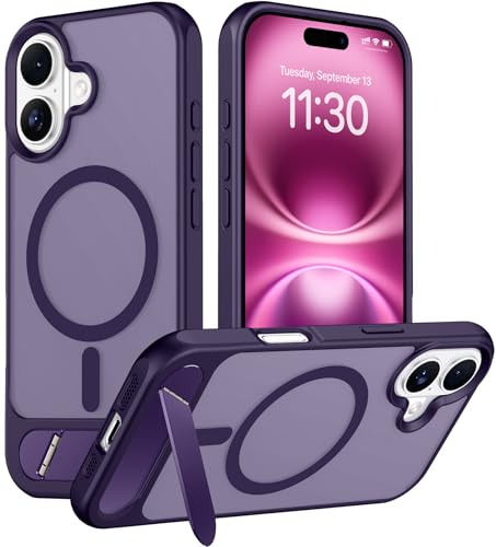 Image of Magnetic Compatible with iPhone 16 Plus Case, [Built-in Invisible Kickstand][Compatible with MagSafe][Military Grade Shockproof] Slim Translucent Matte Phone Case for iPhone 16 Plus 6.7 inch