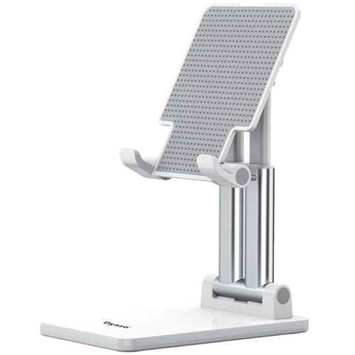 Image of Dyazo Adjustable Mobile Phone Stand | Multiple Height & Angle Adjustable Desk Holder | Portable, Foldable and Durable Base | Compatible with All 4″-10″ Smartphones & Tablets - White