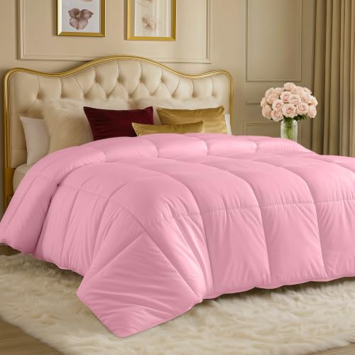 Image of Utopia Bedding Comforters Queen Size, All Season Duvet Insert, Down Alternative Box Stitched Bed Comforter with Corner Tabs, Machine Washable (Pink)