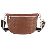 Woven Crossbody Bags for Women Leather Belt Bum Sling Purse Fanny Waist Pack Chest Shoulder Bag for Women-Dark Brown