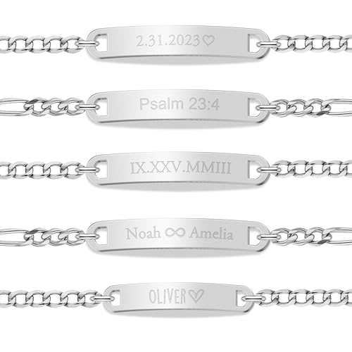 Personalized Sterling Silver/Stainless Steel Bar ID Bracelet - Custom Engraved Inspirational Words, Dates or Names- Adjustable - Gift Box Included - Elegant Jewelry for Anniversary, Birthday, Weddings