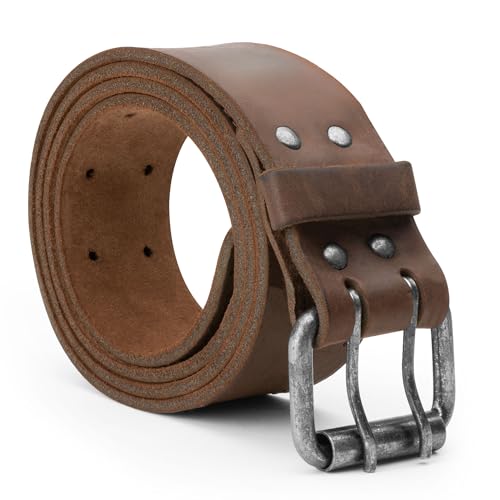 Hide & Drink, Belt/Rustic Double Prong Buckle, (1.5 in.) Wide Full Grain Leather, Handmade (Bourbon Brown, 36)