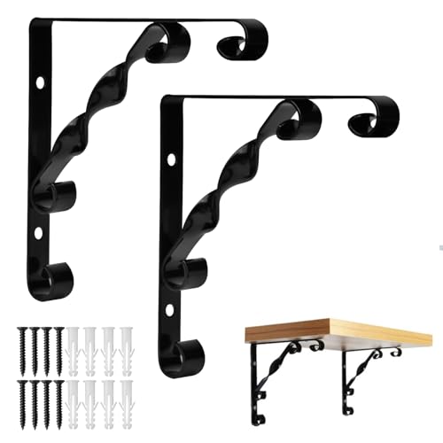 2 Stück Regalbrett Halterung, 90 Grad Winkel Regalhalterung, Wandregal Halterung, Regalwinkel Schwerlast für Küchen Wohnzimmer Badezimmer Wandmontage Regalhalter, Metall, Schwarz