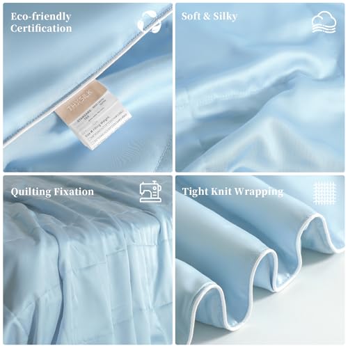 Image of THXSILK All-Season Mulberry Silk Comforter & Blanket, 100% Pure Natural Silk Filling, Lightweight Soft Bed Cover for Bedroom, Sofa, Camping, Cozy Machine Washable Luxury Bedding(King 106 inchx90 inch, Blue)
