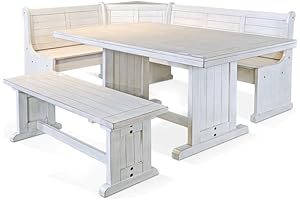 Pemberly Row 75" x 56" Farmhouse Wood Breakfast Nook Set with Storage, L-Shaped Corner Bench