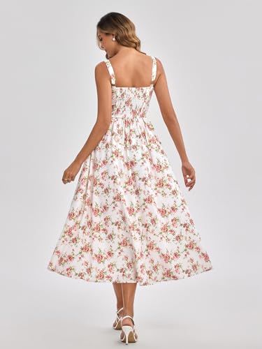 Image of KUTUMAI Floral Corset Midi Dress Flowy Slit Summer Spring Wedding Guest Dresses for Women Sundress with Pockets