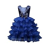 ♥♥ Kleiderlänge: Normal JERFER Prinzessin Kostüm Kinder Glanz Kleid Mädchen Weihnachten Verkleidung Karneval Party Halloween Fest Hochzeit Brautjungfer Tutu Prinzessin Pageant Kleid 4-8 T/Jahre alt (Tiefblau, 7T)