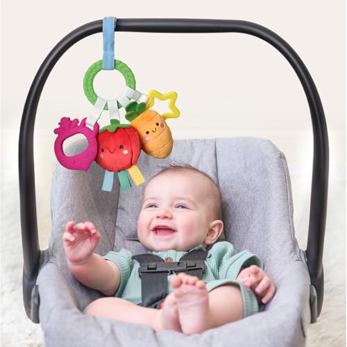 Image of Itzy Ritzy Teething Activity Toy - Bitzy Busy Ring Infant Teething Toy Features Braided Ring & Dangling Toys, Includes Teether, Ribbons, Crinkle Sound & Jingle Bell - 0 Months & Up (Veggie)