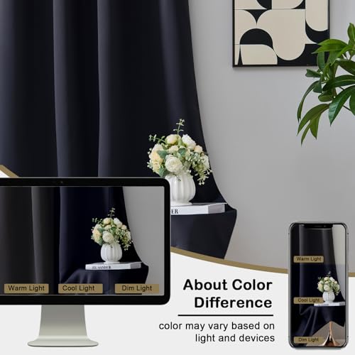 Image of Extra Long 10 FT Blackout Curtains for Patio 120 Inches Long 2 Panels Set, Solid Thermal Insulated Energy Saving Rod Pocket Window Treatment Curtains Blackout Drapes, W50xL120, Black