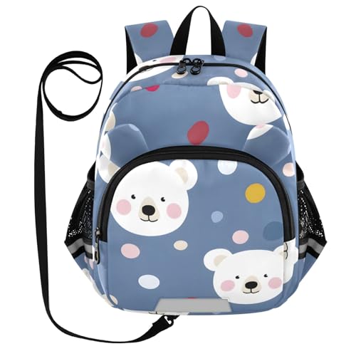 Kid's Backpack for Boys & Girls Toddler Bag Bear Dot Pattern Backpack with Safety Leash