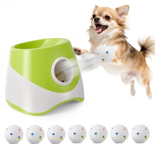 Nastopee Spara Palline per Cani, Lancia Palline per Cani Automatica Pallina Interattiva con 6 Mini da Tennis Sparapalle Distanze Regolabili 3/6/9m per Piccola e Media Taglia