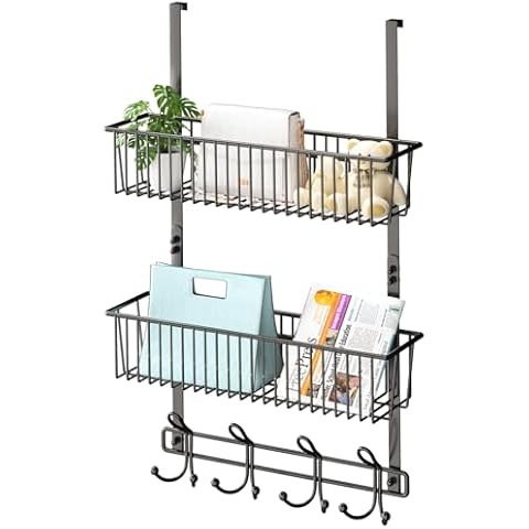 Over The Door Hooks Organizer,Door Hanger Door Storage with 2 Baskets,Over The Door Towel Rack Coat Hooks with 12 Hooks,for Bathroom,Bedroom,Kitchen,Office,Apartment(Black) Cover