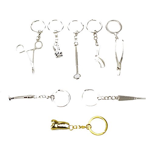 Earlywish 8pcs Mezclado llaveros dentales Clínica Forcep Espejo Handpiece Bandeja de impresión de Diente