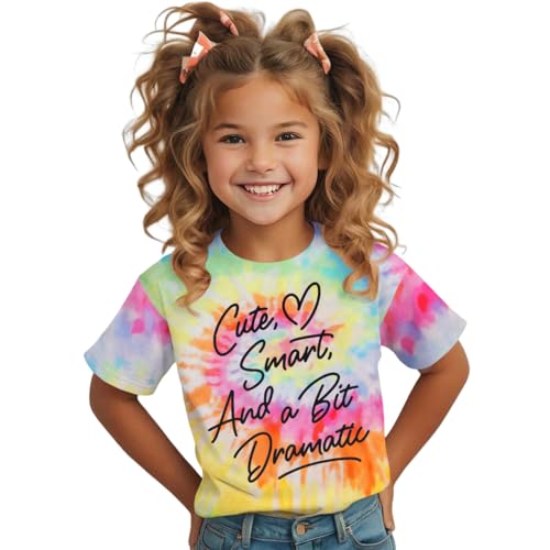 MODNTOGA Toddler Girls Cute Smart Graphic Shirt Cute T-Shirt A Bit Dramatic Funny Letter Print Tops Birthday Girl Summer Tee