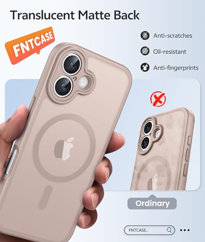 Image of FNTCASE for iPhone 16 Case: [Compatible with Magsafe] Translucent Matte Cases with [Full Camera Protection] [Screen Protector] Military Grade Shockproof Protective Phone Cover - Desert Gold