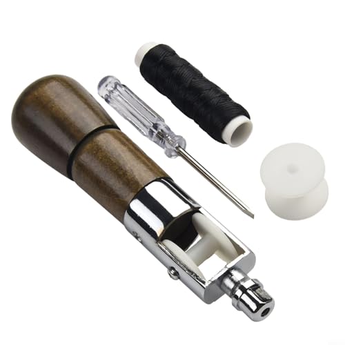 TONIXY Kit d'alêne de couture, outil de point de verrouillage robuste avec poignée en bois, deux aiguilles, clé et fil ciré de 30 m pour le bricolage et le travail de voile