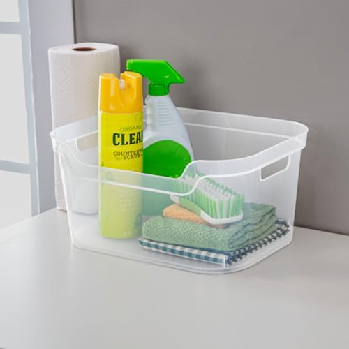 Image of Sterilite Large Open Bin, Clear Plastic Organizing Container, 24-Pack | Open Top Storage Organizer Box with Carry-Through Handles and Banded Rim for Home Organization