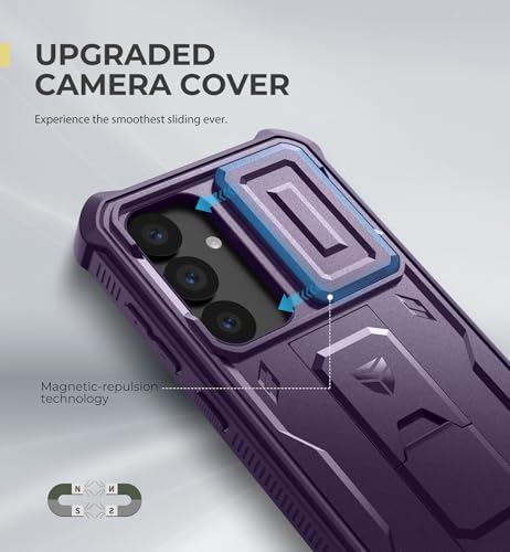 Image of Dexnor for Samsung Galaxy S25 Case with Built-in Slide Camera Cover& Screen Protector&Kickstand,Heavy-Duty Shockproof Rugged Case Full-Body Bumper Protective Cover for Galaxy S25(2025),Phantom Purple
