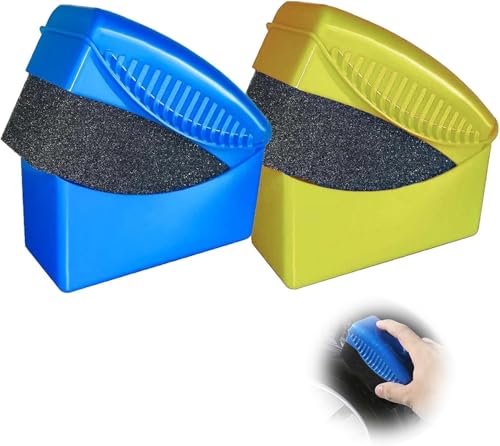 2 Pack Tyre Dressing Applicator with Case Curved Car Sponge Auto Tyre Cleaning Pad High-Density Sponge Ergonomic Handle Blue and Yellow