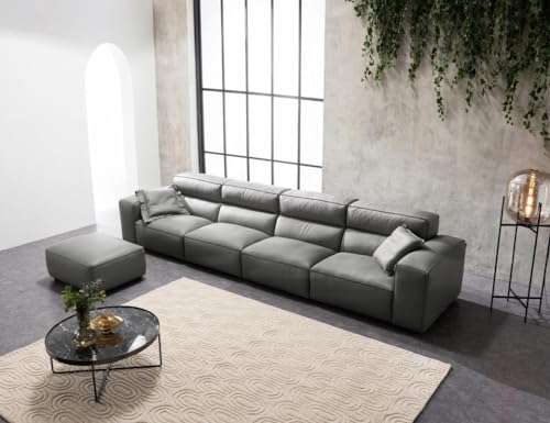 Image of Fabrique Georgia Leatherette 5 Seater Sturdy Look Sofa Set with Puffy | Premium Luxuries & Comfortable Furniture Perfect for Home Guests Office & Living Room | with Moveable Headrest | Cement Grey2
