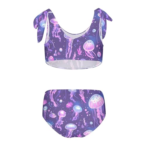 Purple Jellyfish Bioluminescent Disco Party Girl Two Piece Kids Bikini Set Beach Bathing Suit Swimming Suits Adjustable2