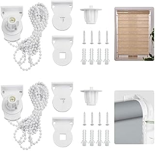BUENTYA 2 Set of Roller Blind Fittings, 25mm Roller Blind Spares Roller Blind Brackets Plastic Rolling Blind Replacement Repair Kit with Beaded Chain and Screws for Curtain Rods,Curtain Repair