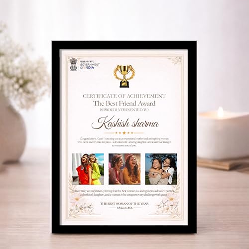 Image of Customized Photo Frame Wall Decor Award, Certificate Gift For Friend Mother Sister Wife and Girlfriend, Personalized Women's Day and Mothers Day Photo Frame Gift For Home Living room Bedroom 23x32 cm