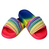 Sommer Flip Flops Sandalen Hausschuhe Damen Mädchen Mode Flache mit Strass Glitzer für Frauen, Sommer Flip Flops Casual Strand Sandale Flache Schuhe- Regenbogen(EU 36-41) (Numeric_37)